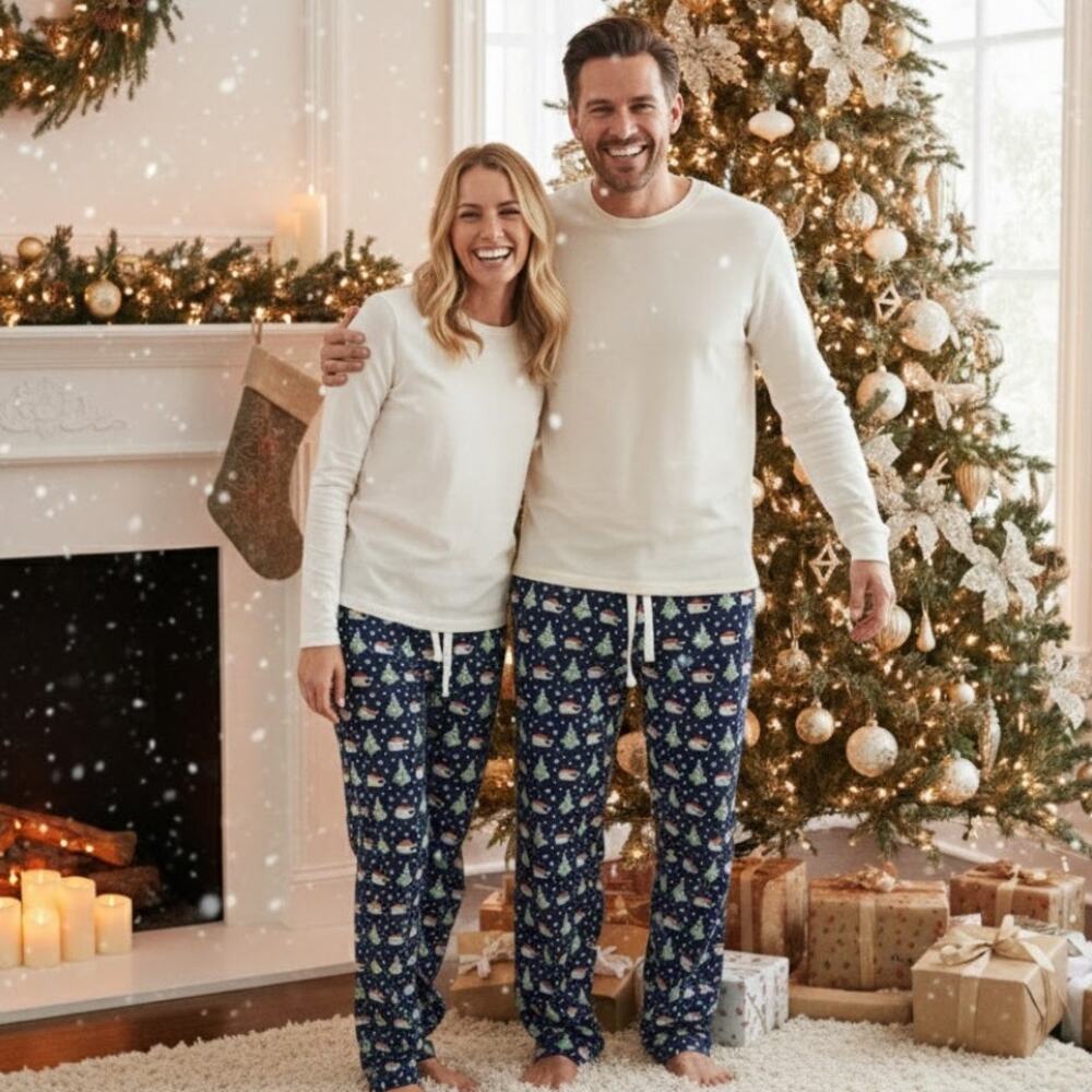 Vineyard Vines Flannel Pajama Pants Christmas Whales Santa Whale Mens Small Blue